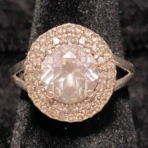 DL Ring Size 6.5 1 White Sapphire 44 CZ Cubic Zirconia Faceted Sterling Silver S